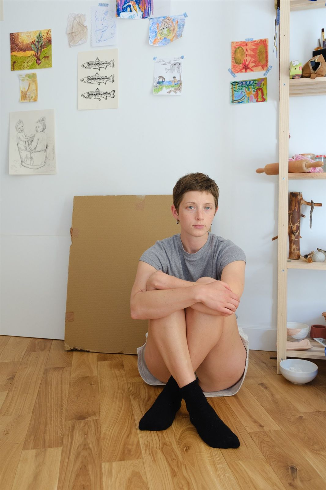 Portrait of the artist in her studio