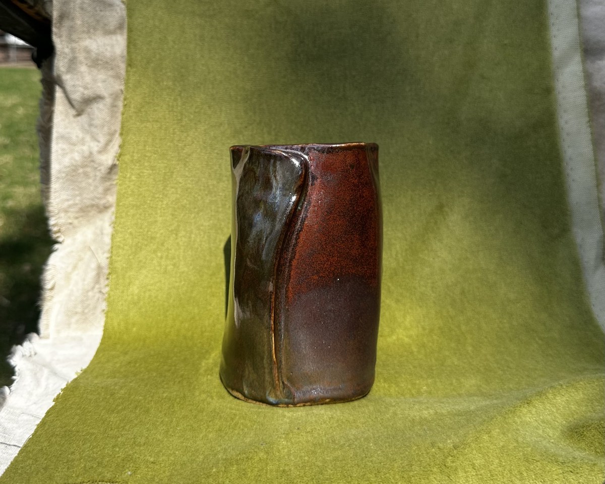 Rectangular vase with brown and green glaze