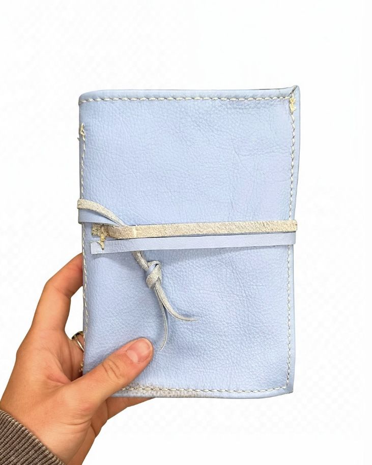Hand-stitched powder blue leather journal