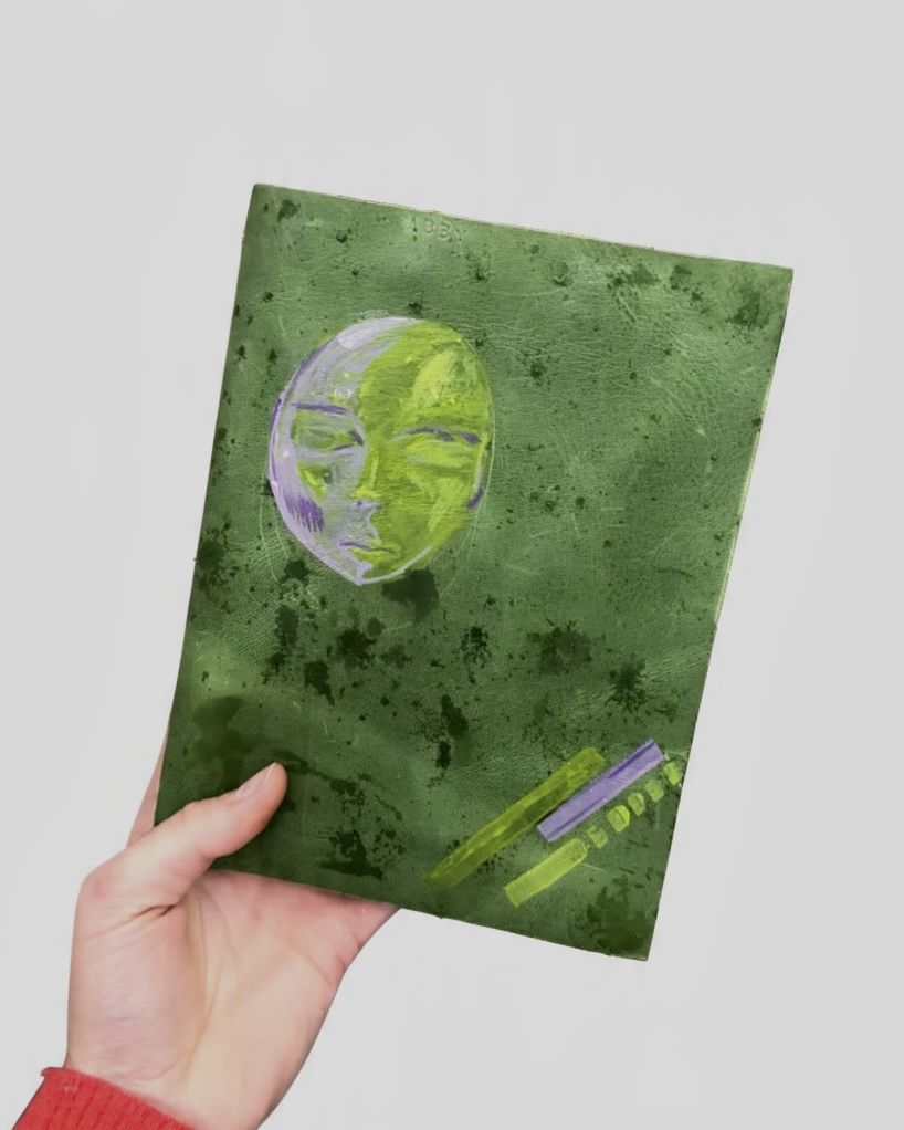 Hand-painted moss green leather journal