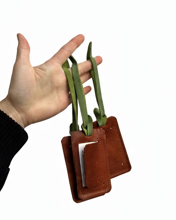 Hand-cut brown leather luggage tags