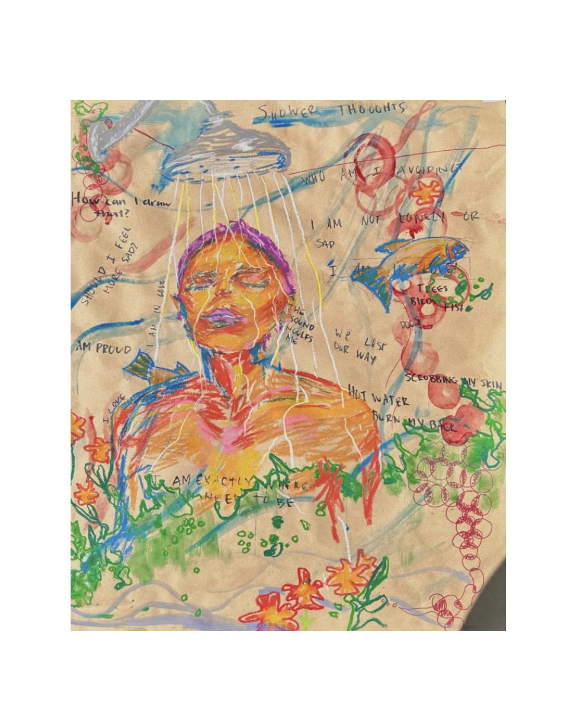 Mixed-media painting titled Shower Thoughts