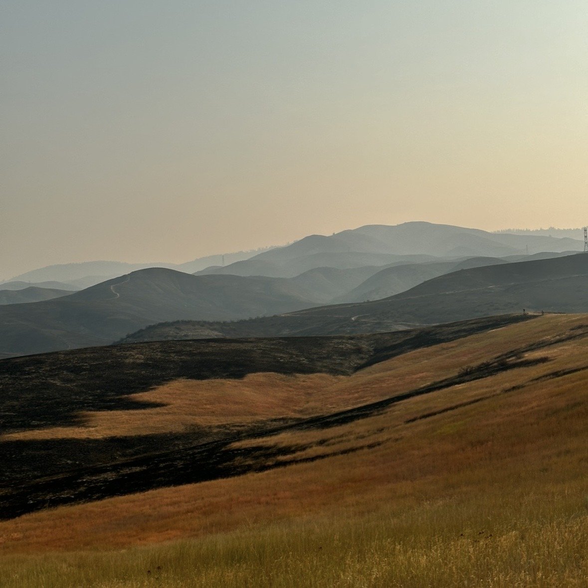 Hazy golden hills at dusk