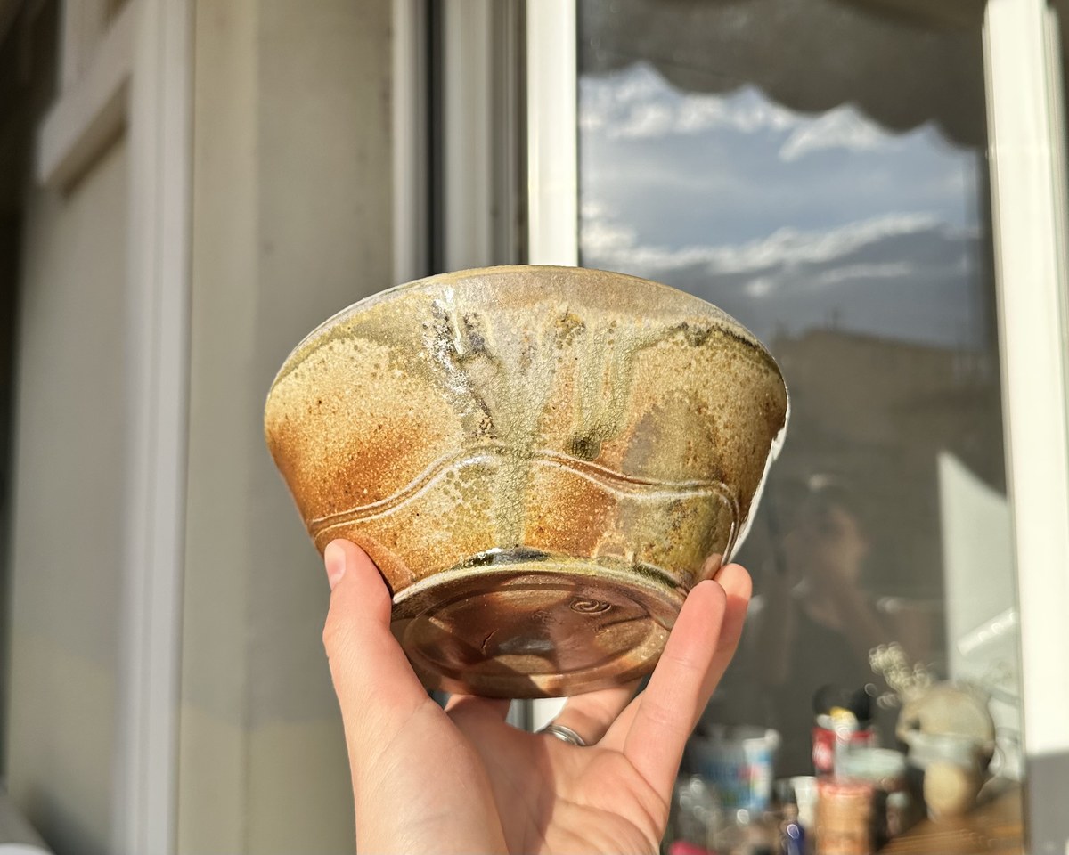 Wood-fired flared bowl with ash glaze