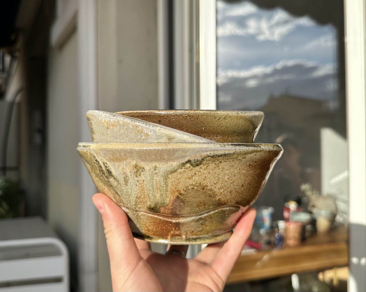 Two wood-fired bowls nested together