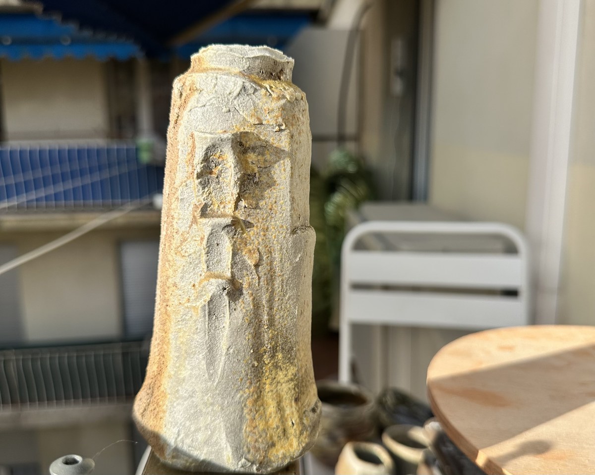 Tall wood-fired vase, pale angle